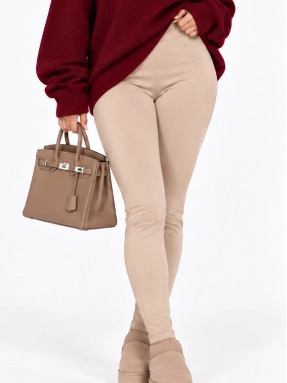 Sz Medium Women’s Beige Warm Pants Fleece With Half Sock